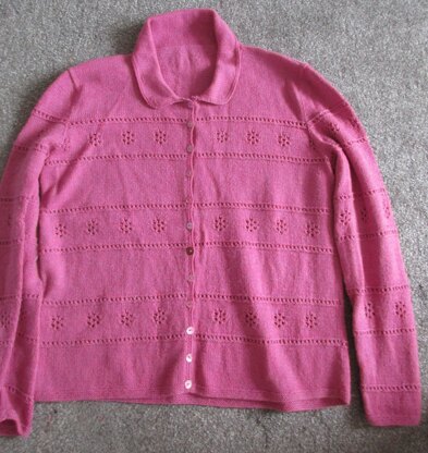 Eyelet Flower Collared  Cardigan