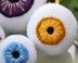 Crochet eyeballs. Creepy eyes. Halloween spooky eyes. Eyeball with blood vessels