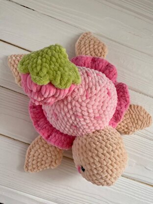 Crochet Turtle With Raspberry Amigurumi Plush Toy