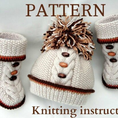 Knitting Baby Boy Baby Girl Boots Pom Pom Beanie PATTERN - knitting pattern