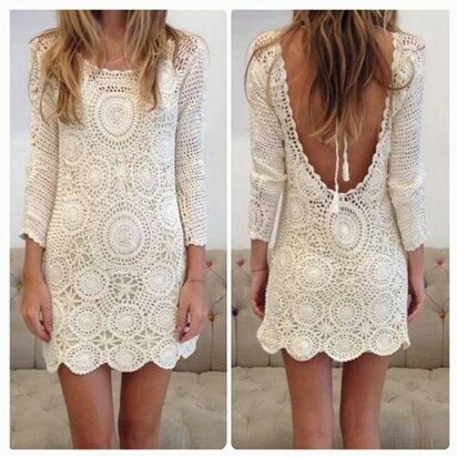 Crochet mini open back dress.