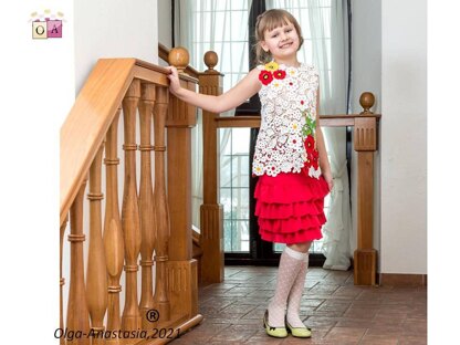 Lace blouse with poppies for girls