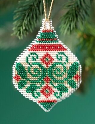 Mill Hill Beaded Holiday - Emerald Flourish Beaded Ornament - 2.5inx3.25in