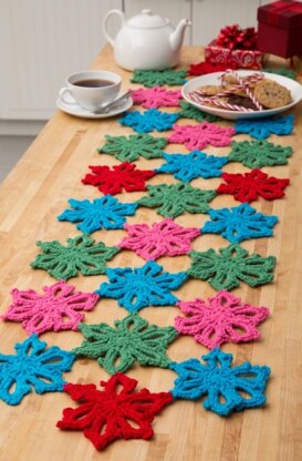 Snowflake Table Runner in Red Heart With Love Solids - LW4419