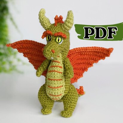 Gustav the Dragon crochet pattern, amigurumi dragon pattern