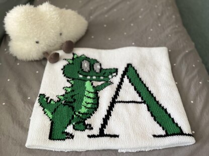 Alligator Alphabet baby blanket knitting pattern