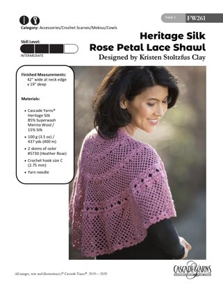 Rose Petal Lace Shawl in Cascade Yarns Heritage Silk - FW261 - Downloadable PDF