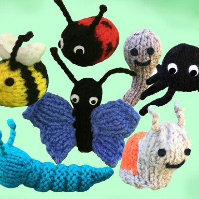 Finger puppets: 7 garden creatures: bee, snail, caterpillar, ladybird, worm, butterfly, spider