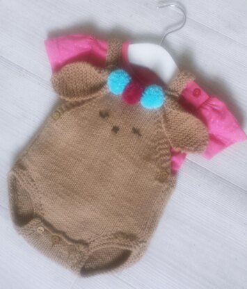 Bunny Romper with pompom trims for baby