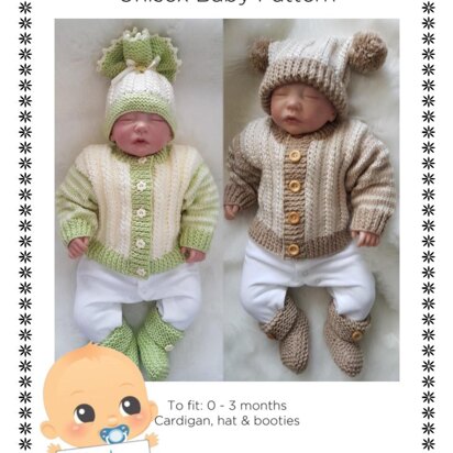 Dylan Baby unisex cardigan, hat and booties knitting pattern