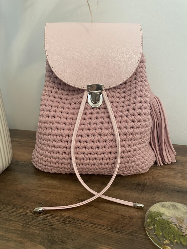 Crochet Backpack with leather