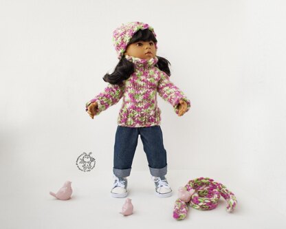 Outfit Mélange pullover and hat for 18" doll