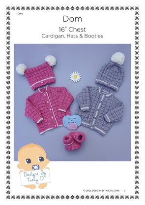 Dom Baby cardigan, hats & Booties knitting pattern