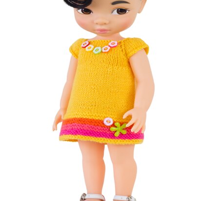 Yellow Crayon Dress for 16 inch Disney Animators Dolls. Doll Clothes Knitting Pattern.