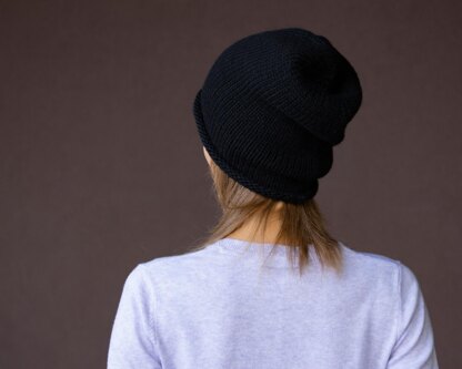 Knitting Pattern Rolled Brim Slouchy Beanie