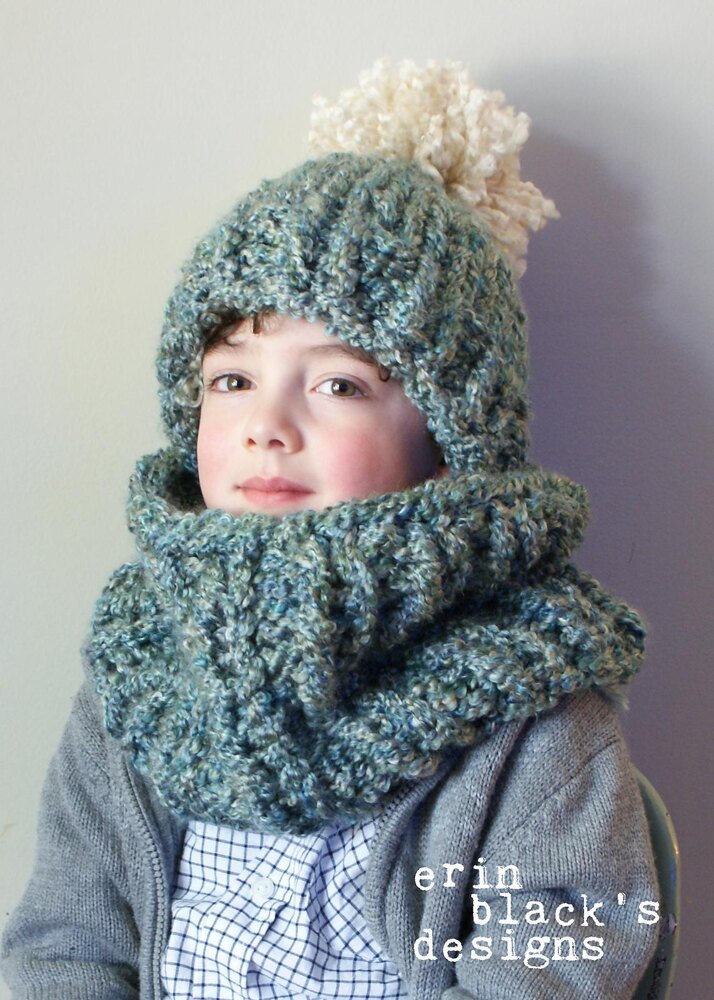 Bulky beanie hat set with cowl scarf Berroco Remix Light Patterns on Sale at Little Knits! main image 3