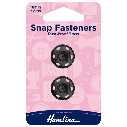 Hemline Snap Fasteners: Sew-on: Black: 18mm: Pack of 2