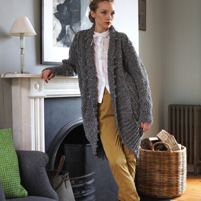 "Curved Edge Coat" - Coat Knitting Pattern For Women in Debbie Bliss Luxury Tweed Chunky - TFT03
