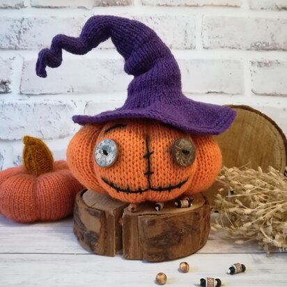 Pumpkin Hat Knitting Pattern 7.87" Tall for Halloween Gift