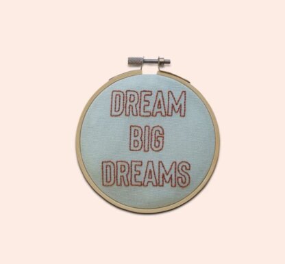 Cotton Clara Love Hearts Printed Embroidery Kit - Dream Big Dreams - 11cm