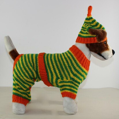 Dog Stripe Aran Pyjamas and Nightcap - knitting pattern