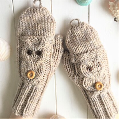 Owl flip-top mitts