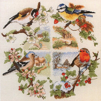 Anchor Birds and Seasons Cross Stitch Kit - 30cm x 30cm