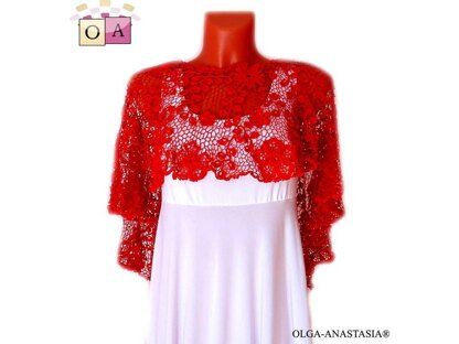 Red lace suit - top, skirt, peplum