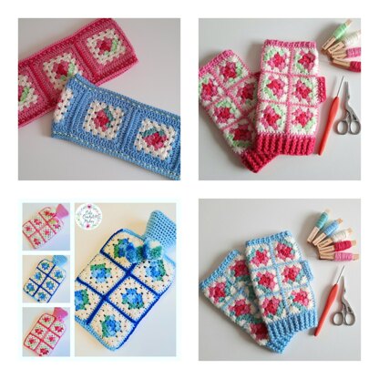 Cath Kidston inspired mitts, cowl and hot water bottle cover