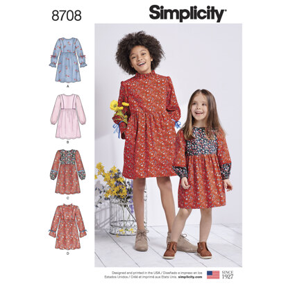 Simplicity 8708 Child's and Girls Dress with Sleeve Variations - Sewing Pattern