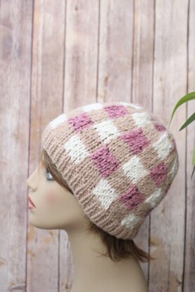 Knitting pattern plaid hat, adult and child #502