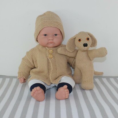 Baby Cardigan,Beanie and Toy Puppy