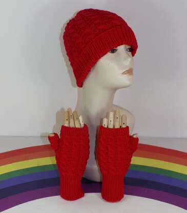 Adult & Teen Aran Simple Cable Beanie Hat & Gloves