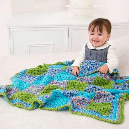Many Squares Baby Blanket in Red Heart Gumdrop - LW3739