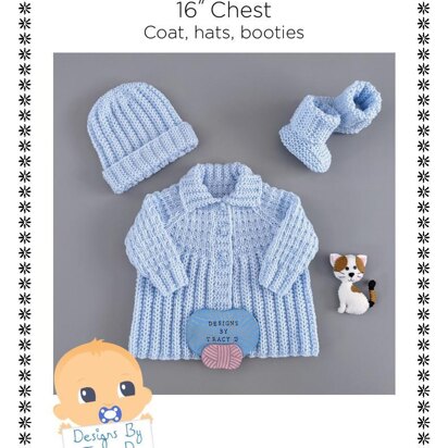 Jesse Baby Coat, Hat & Booties Newborn Baby Knitting Pattern