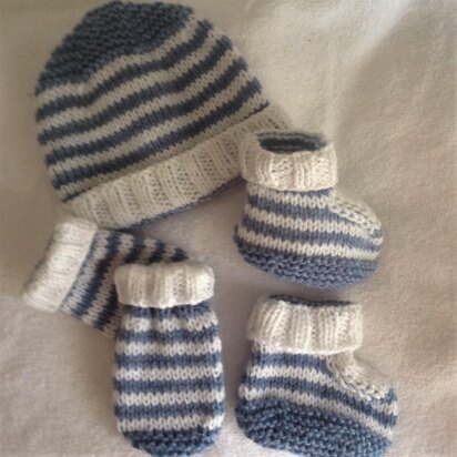 Denim Dude Hat, Mittens,Bootie set