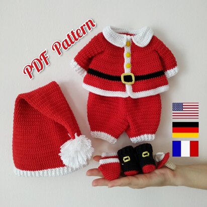 Crochet Christmas doll Lulu outfit pattern, amigurumi Christmas Santa doll clothes pattern 12,6 in (32 cm) (English, Deutsch, Français)