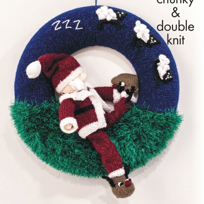 Sleepy Santa Wreath Knitted in Tinsel Chunky & DK - 9147 - Downloadable PDF