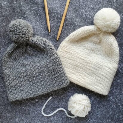 Double Brim Knit Pom Pom Hat