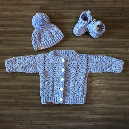 Lola Baby Cardigan Hat and Booties Set