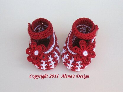 Knit Baby Shoes - Red & White and Blue & White