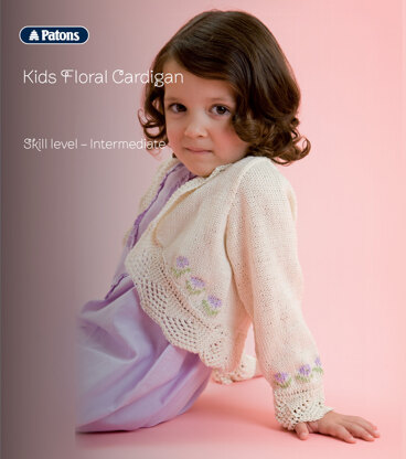 Kids Floral Cardigan in Patons 100% Cotton 4 Ply