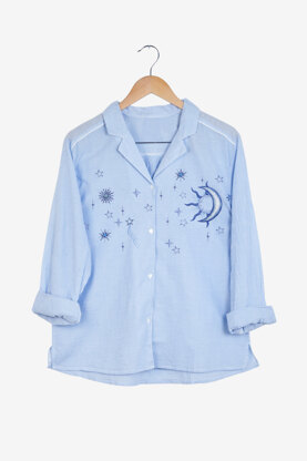 Constellation embroidered denim shirt in blue