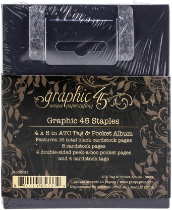 Graphic 45 Staples ATC Tag & Pocket Album 4"X5" - Black
