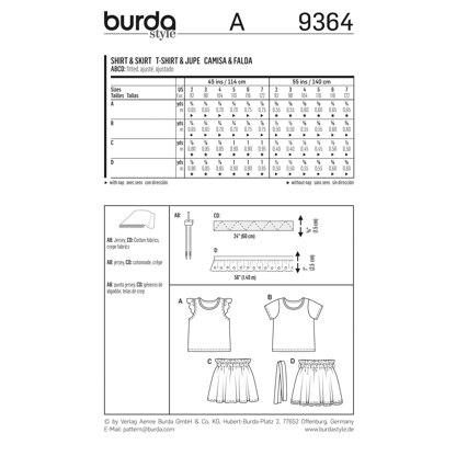 Burda Style Child shirt and Elastic Skirt B9364 - Paper Pattern, Size 2-7