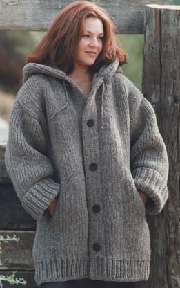 Hand-Knit Danbury Hooded Sweater Jacket in Lion Brand Wool-Ease Chunky - 60588