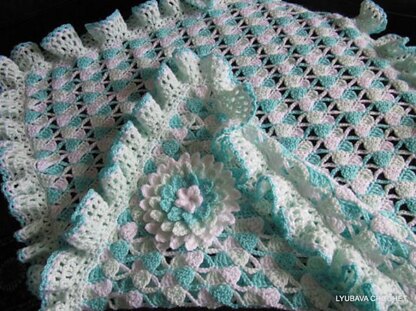 Baby Blanket Curly Border With Aster Flower