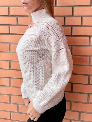 One shoulder turtleneck crochet sweater