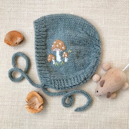 Toadstools Embroidered Baby Bonnet
