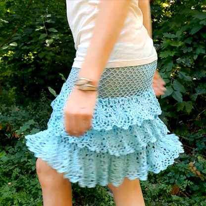 Crochet pin-up lacy ruffled skirt with mesh details.